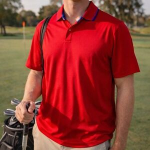 RLX Ralph‎ Lauren Performance Polo Shirt Mens Large Red Blue Contrast Collar